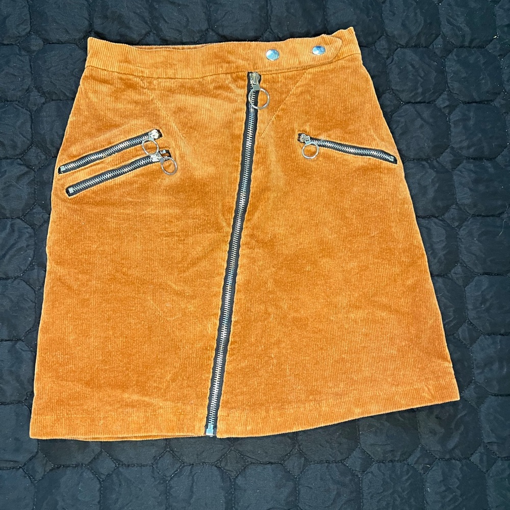 Brick Orange Corduroy Skirt with Zipper Detail Size S